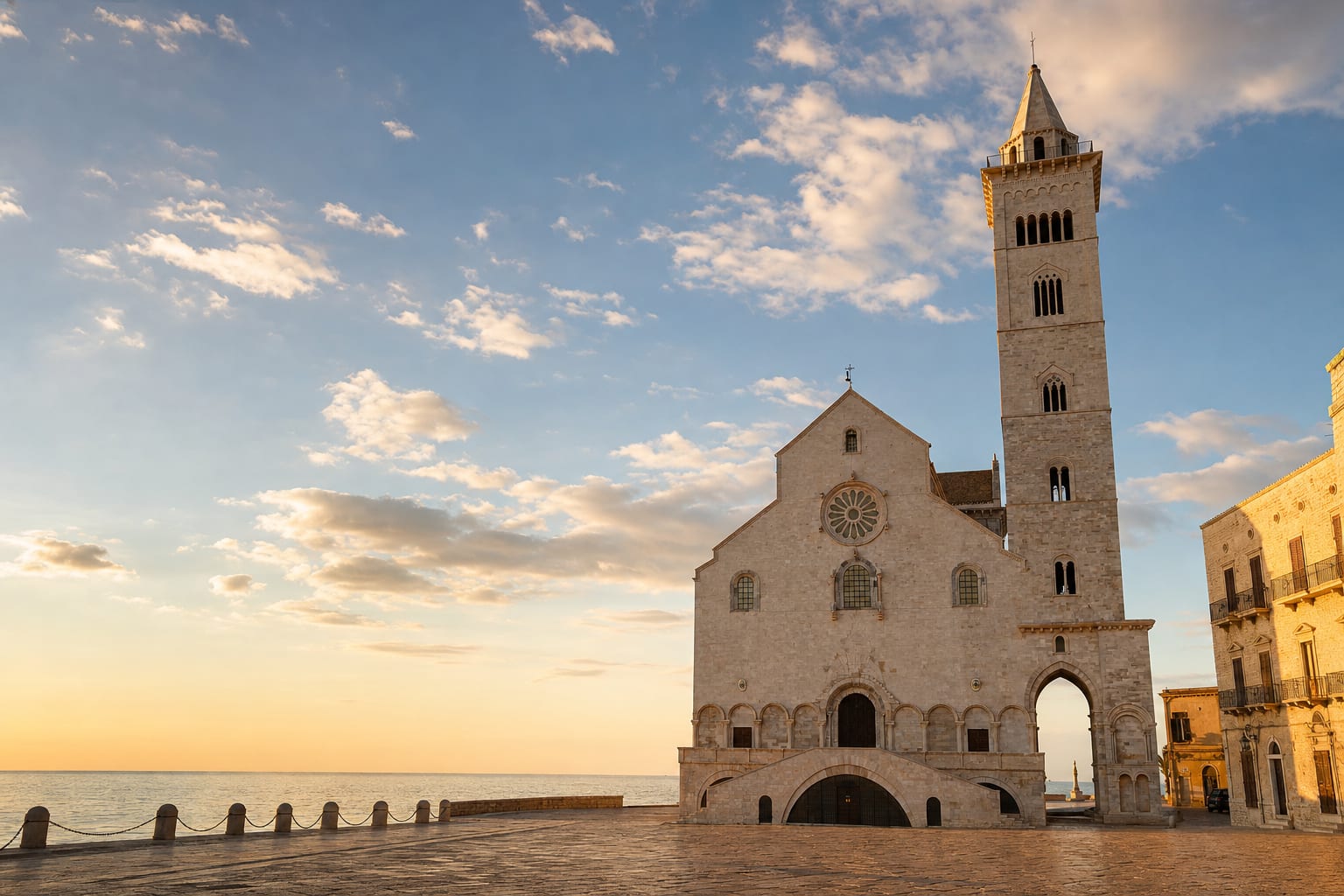 Trani's pale cathedral standing at the edge of the Adriatic