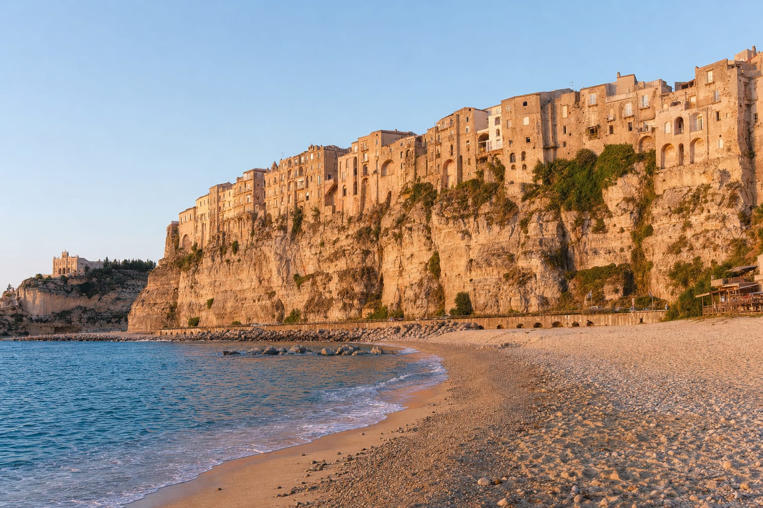 Tropea's palazzi crowding the cliff edge above its beach