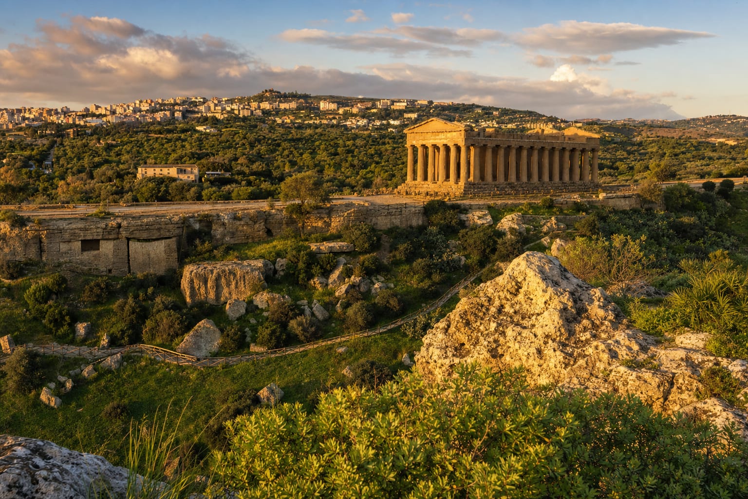 The Temple of Concordia on Agrigento's sacred ridge at golden hour