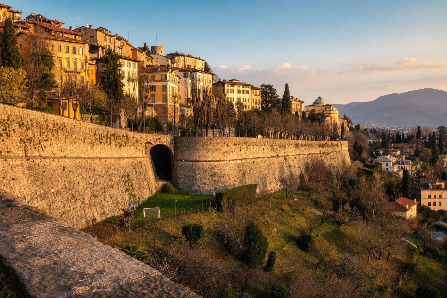 Bergamo's Venetian ramparts carrying the upper town's edge