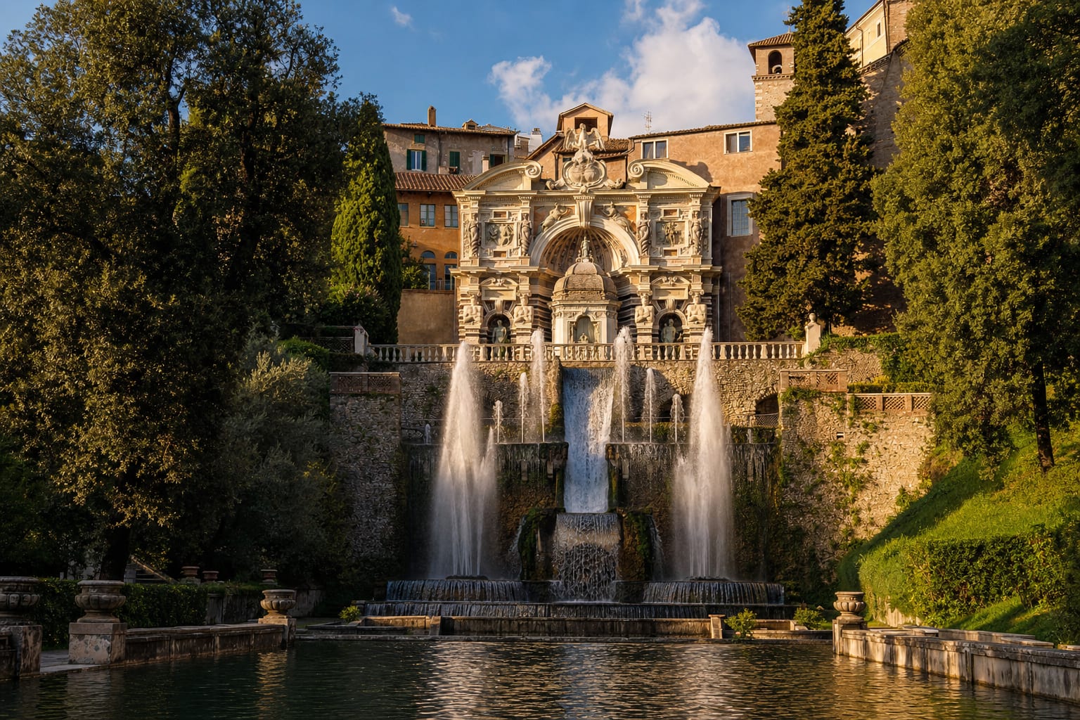The Organ Fountain pouring over its pools at Villa d'Este, Tivoli