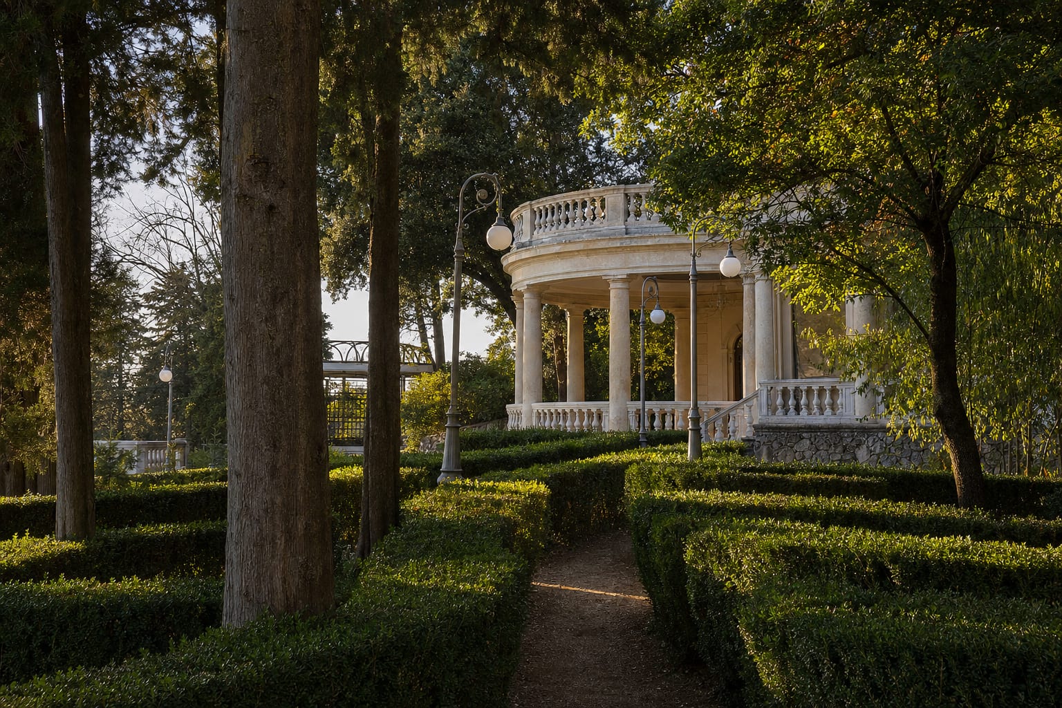 Hedge walks and a garden temple in Villa De Capoa, Campobasso