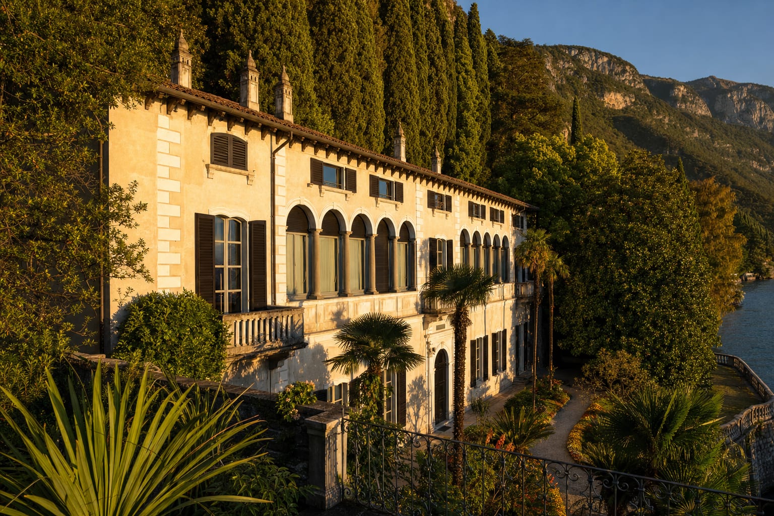 Villa Monastero's loggie above the Varenna shore, Lake Como