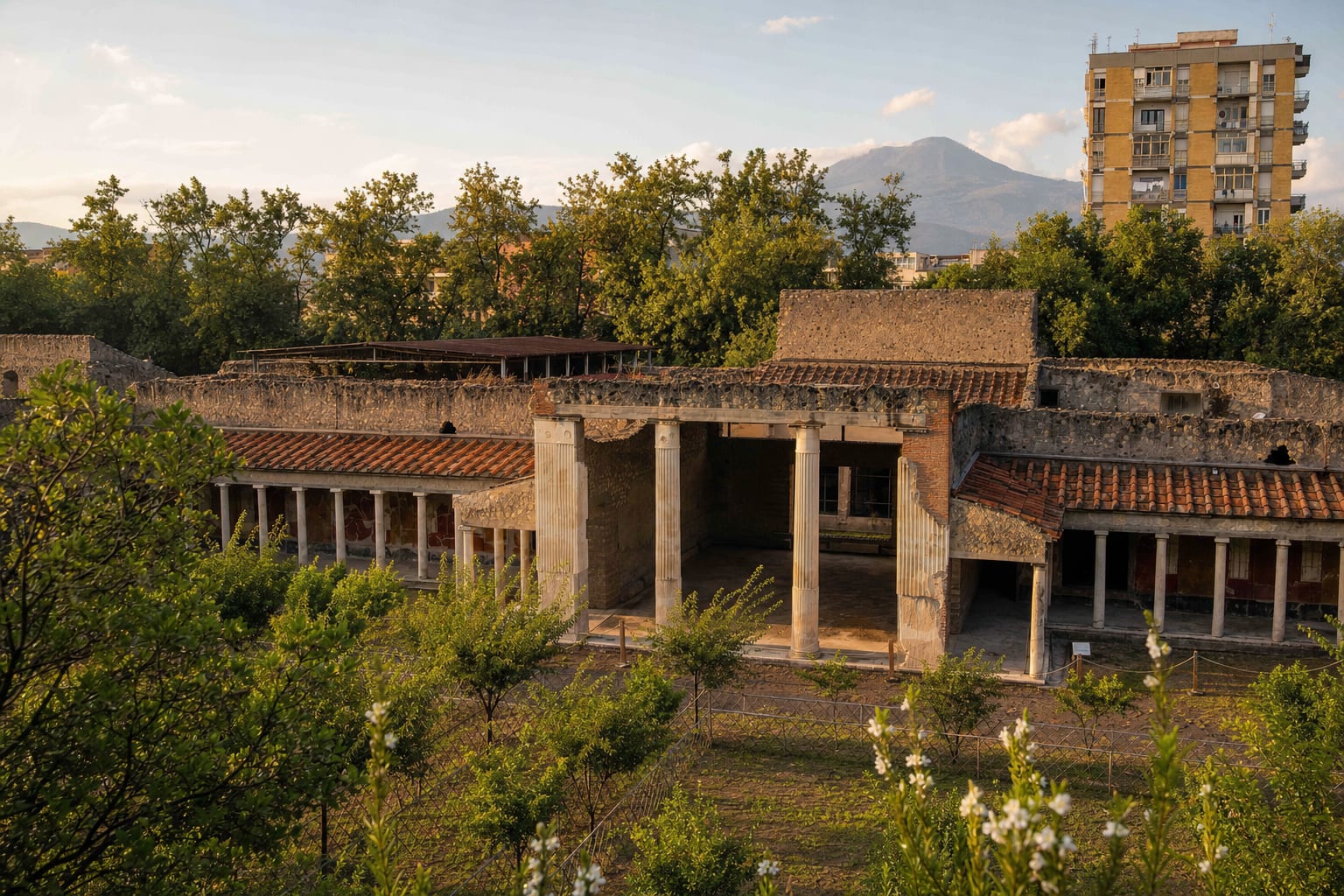 Poppaea's villa at Oplontis, colonnades open in their excavation