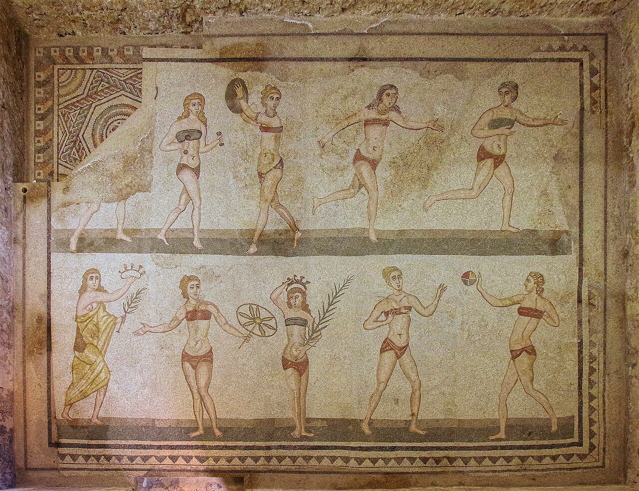 The bikini athletes mosaic at Villa Romana del Casale, Piazza Armerina