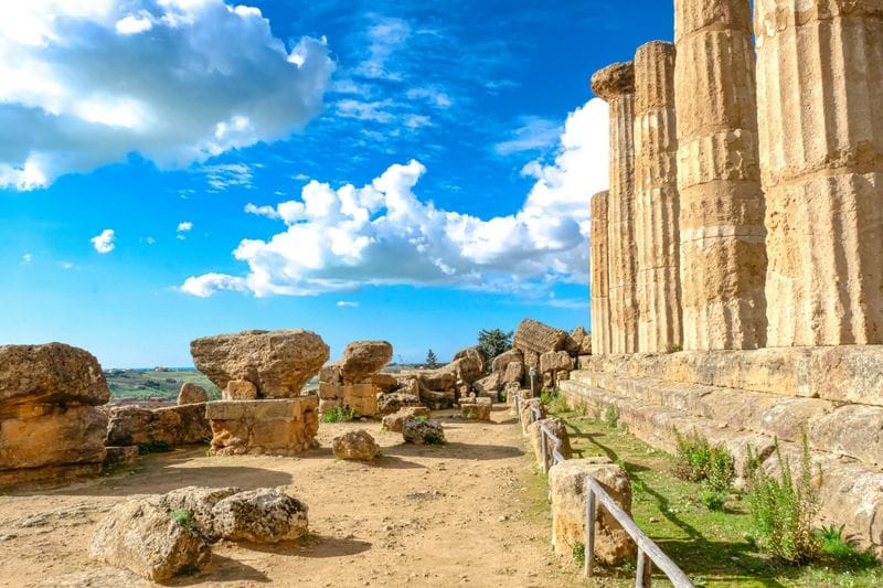 Columns and fallen stone in the Valley of the Temples, Agrigento