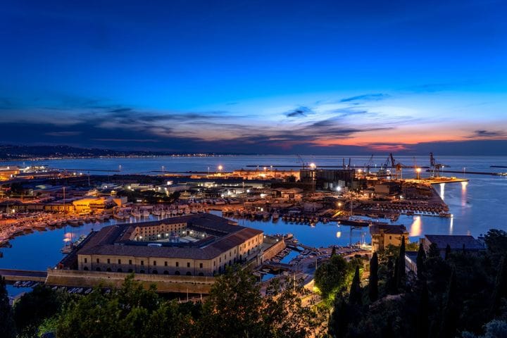 Blue hour over Ancona's harbor and the Mole Vanvitelliana