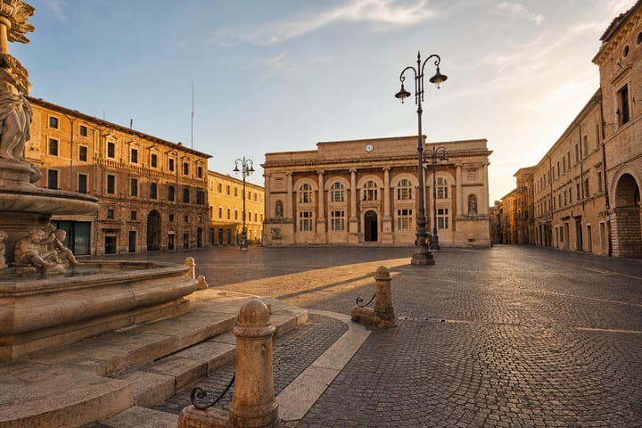 Piazza del Popolo in Pesaro on the Adriatic