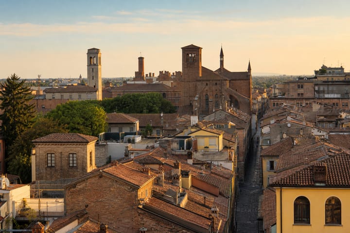 The old centre of Piacenza on the Po plain