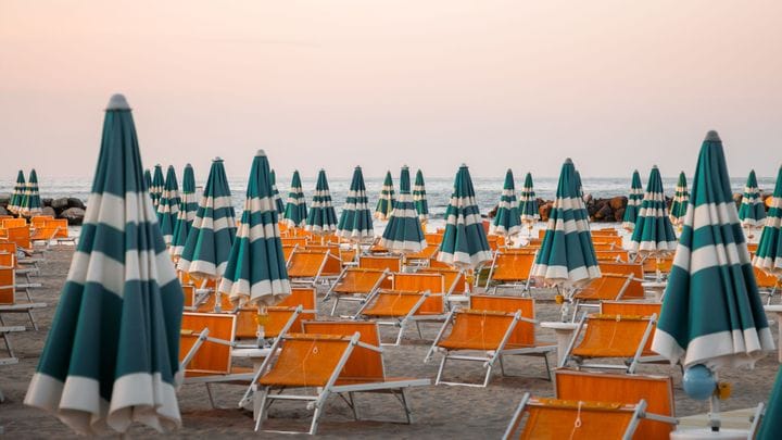 Parasols and loungers along the Rimini shore
