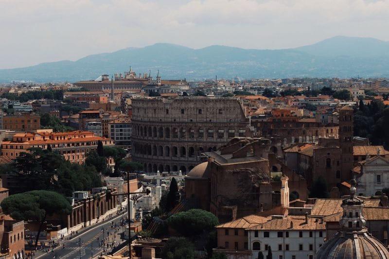 Rome's rooftops reaching toward the Colosseum