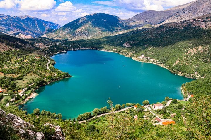 The heart of Lago di Scanno beneath the village