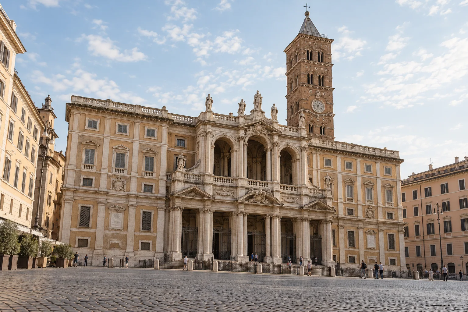 The Baroque front of Santa Maria Maggiore with its loggia and Romanesque bell tower