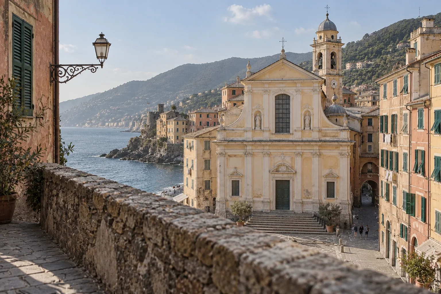 The Basilica of Santa Maria Assunta above a stairway in Camogli