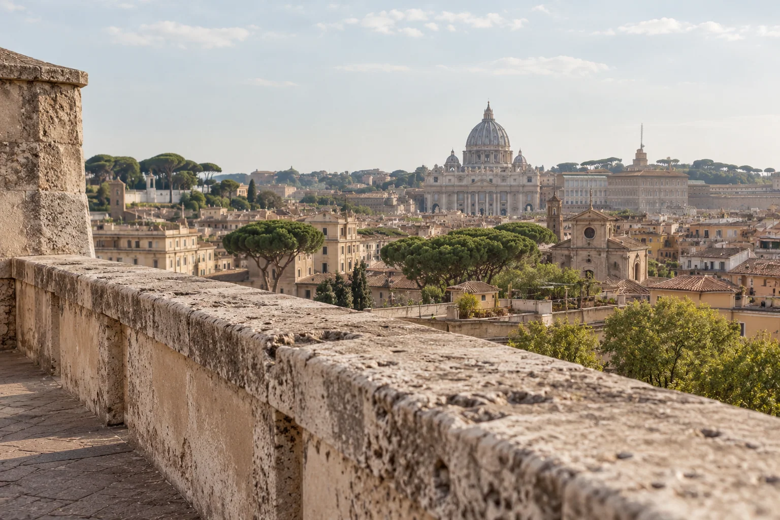 The view from the ramparts of Castel Sant’Angelo over the Tiber toward St Peter’s