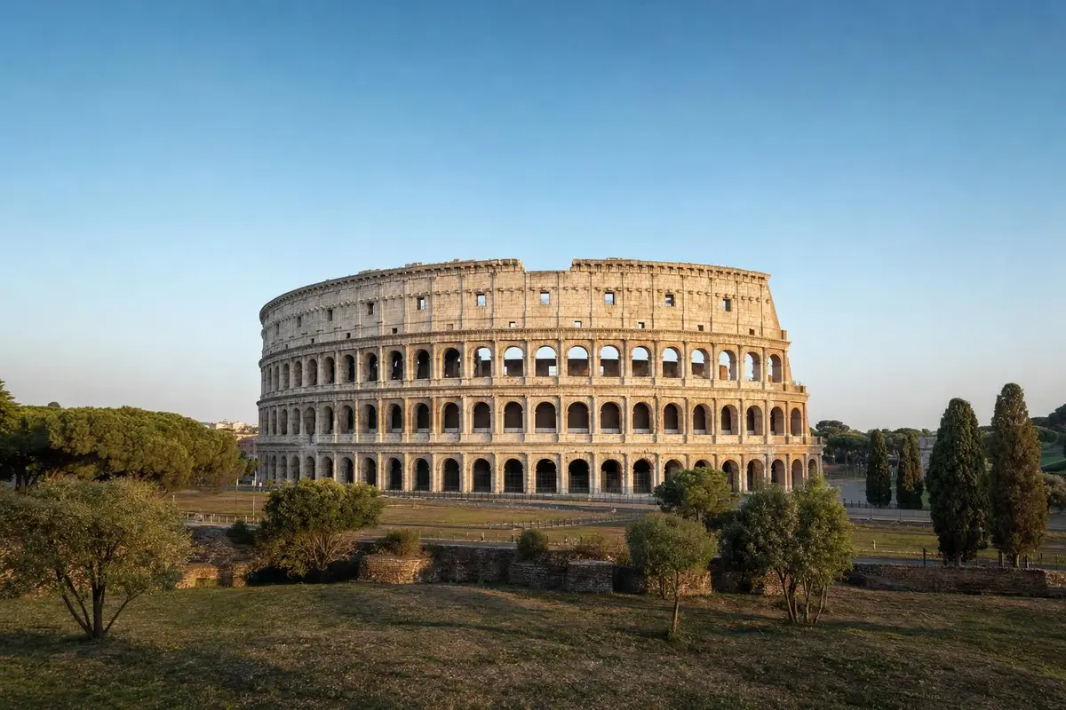 The surviving outer arcades of the Colosseum