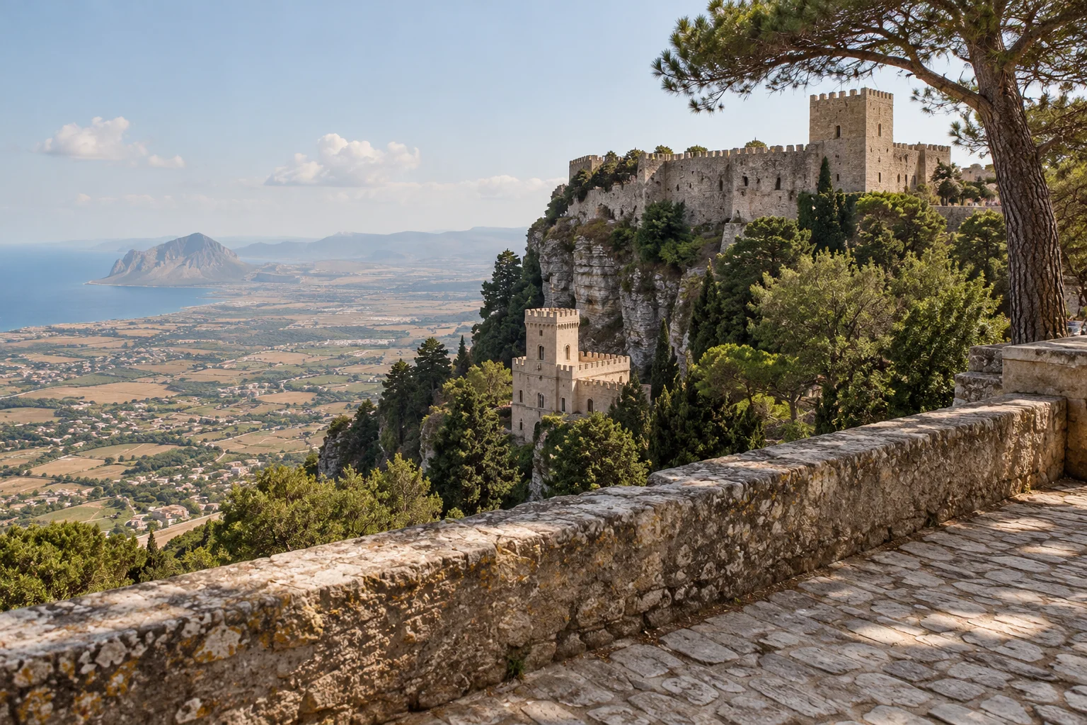 The Balio gardens overlooking Torretta Pepoli and Venus Castle in Erice