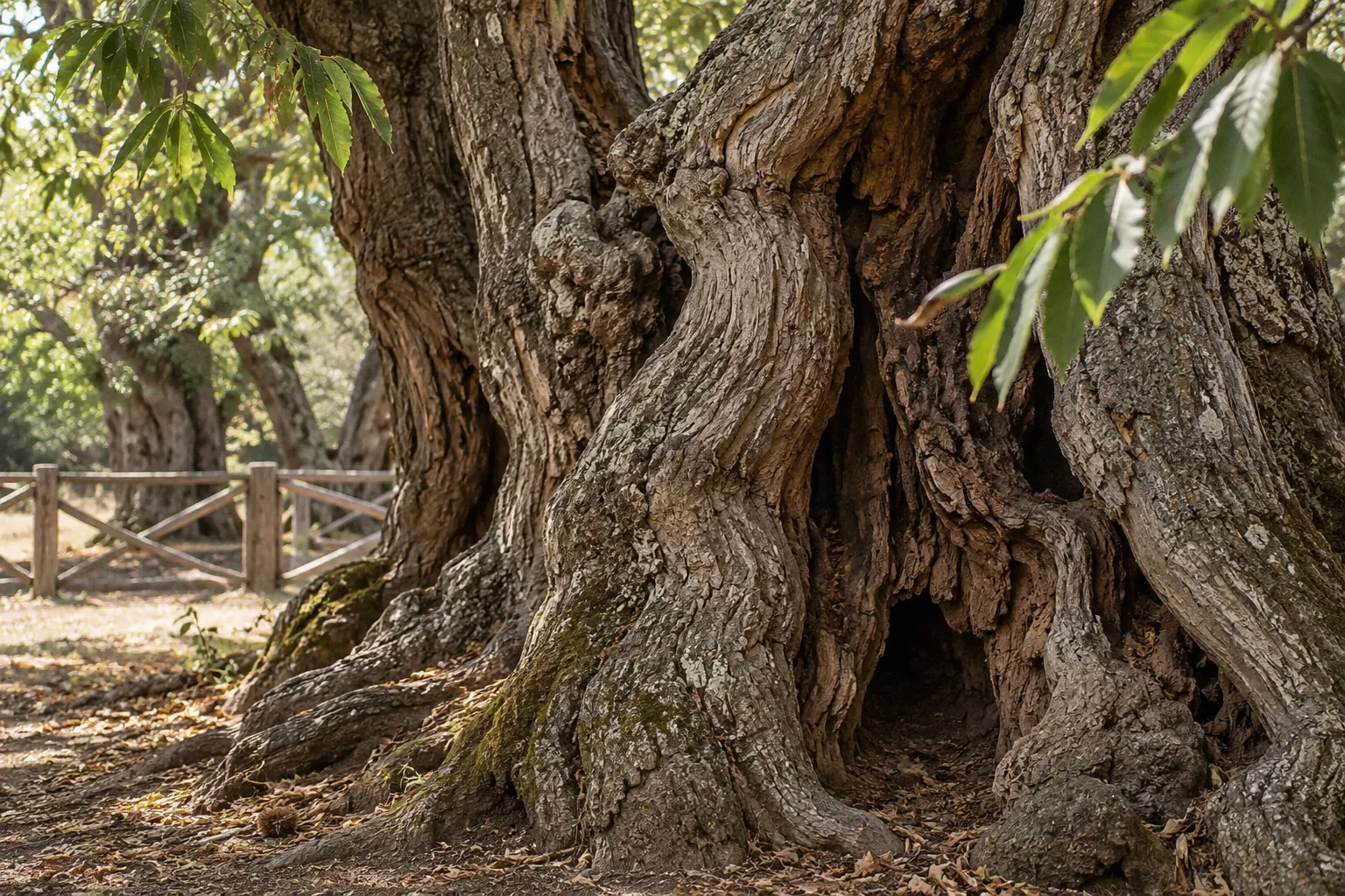 The gnarled trunk of the Hundred Horse Chestnut on Etna’s eastern slope