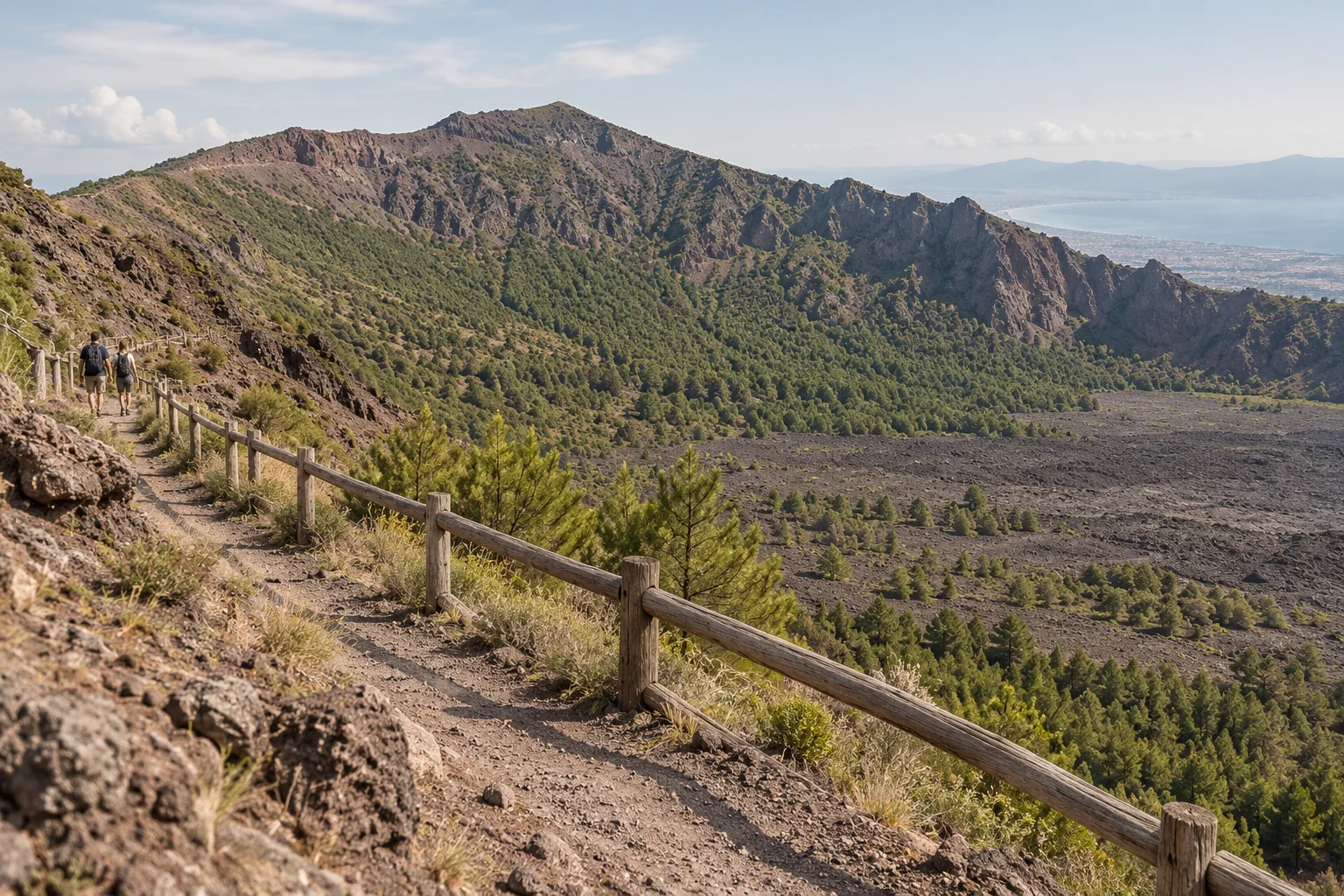 The curved ridge of Monte Somma around the pine-covered floor of the Vesuvius caldera