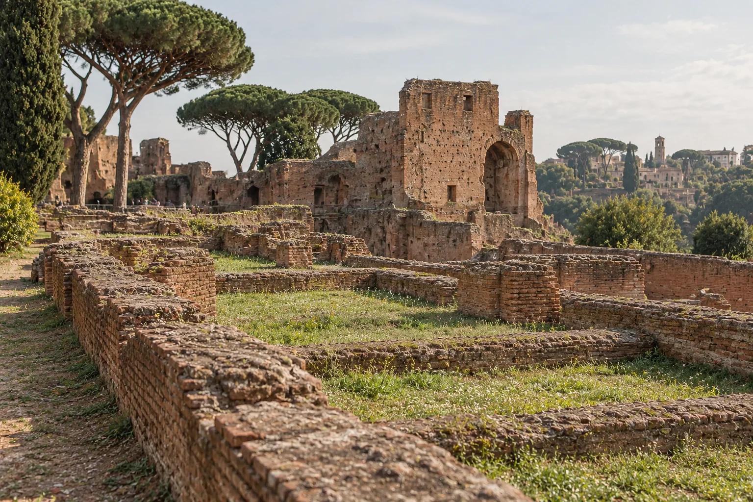 Roman palace foundations and umbrella pines on the Palatine Hill