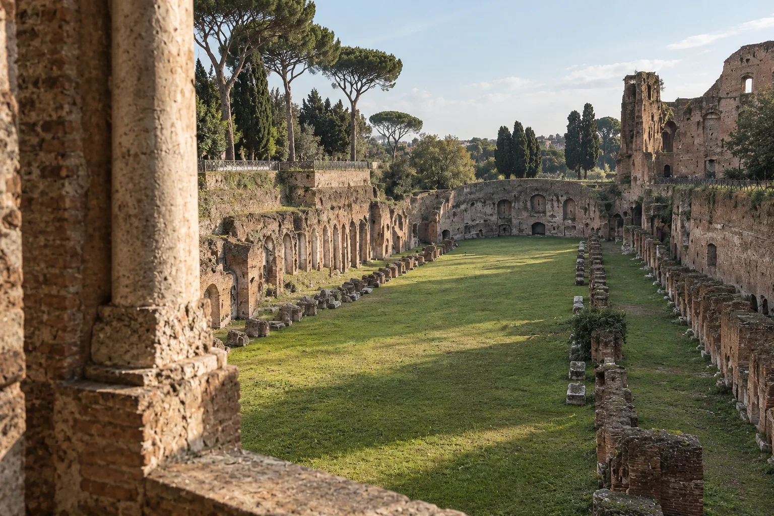 The sunken stadium-shaped garden of Domitian's palace on the Palatine