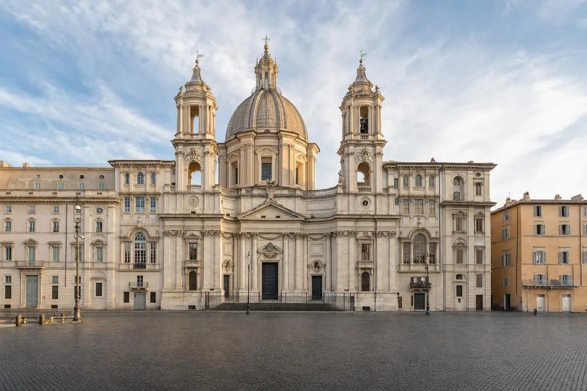 Sant’Agnese in Agone facing the cobbled square of Piazza Navona
