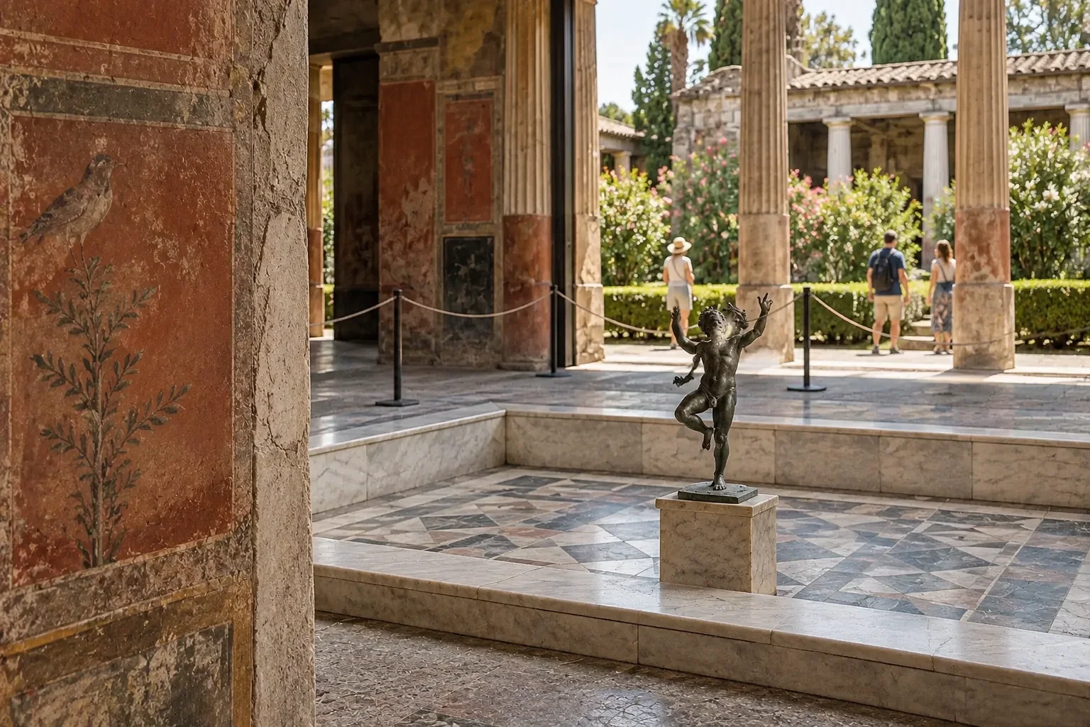 The impluvium of the House of the Faun with the dancing faun statue
