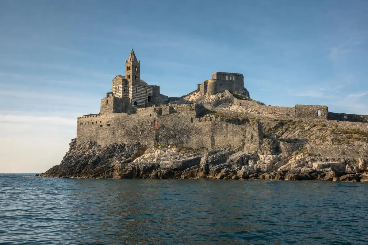 San Pietro church and the stone terraces above the sea at Portovenere