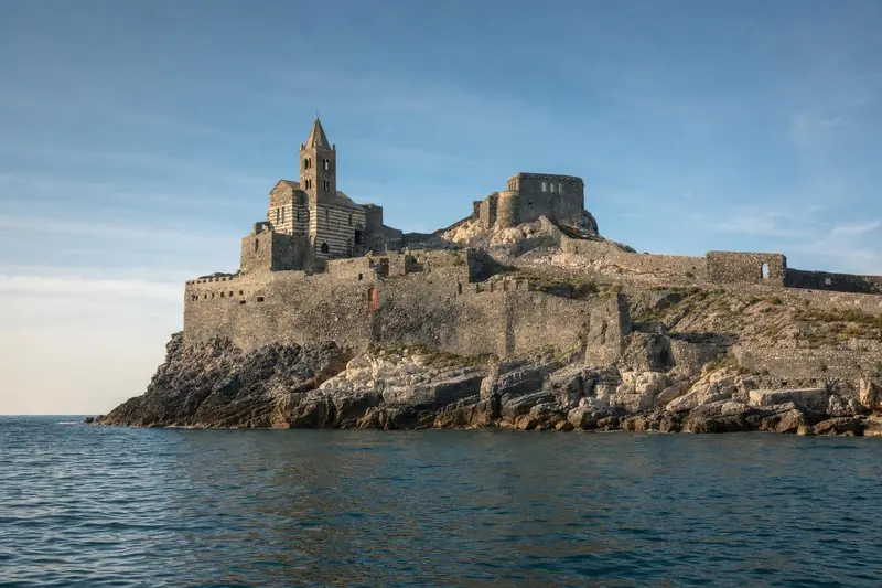 San Pietro church and the stone terraces above the sea at Portovenere
