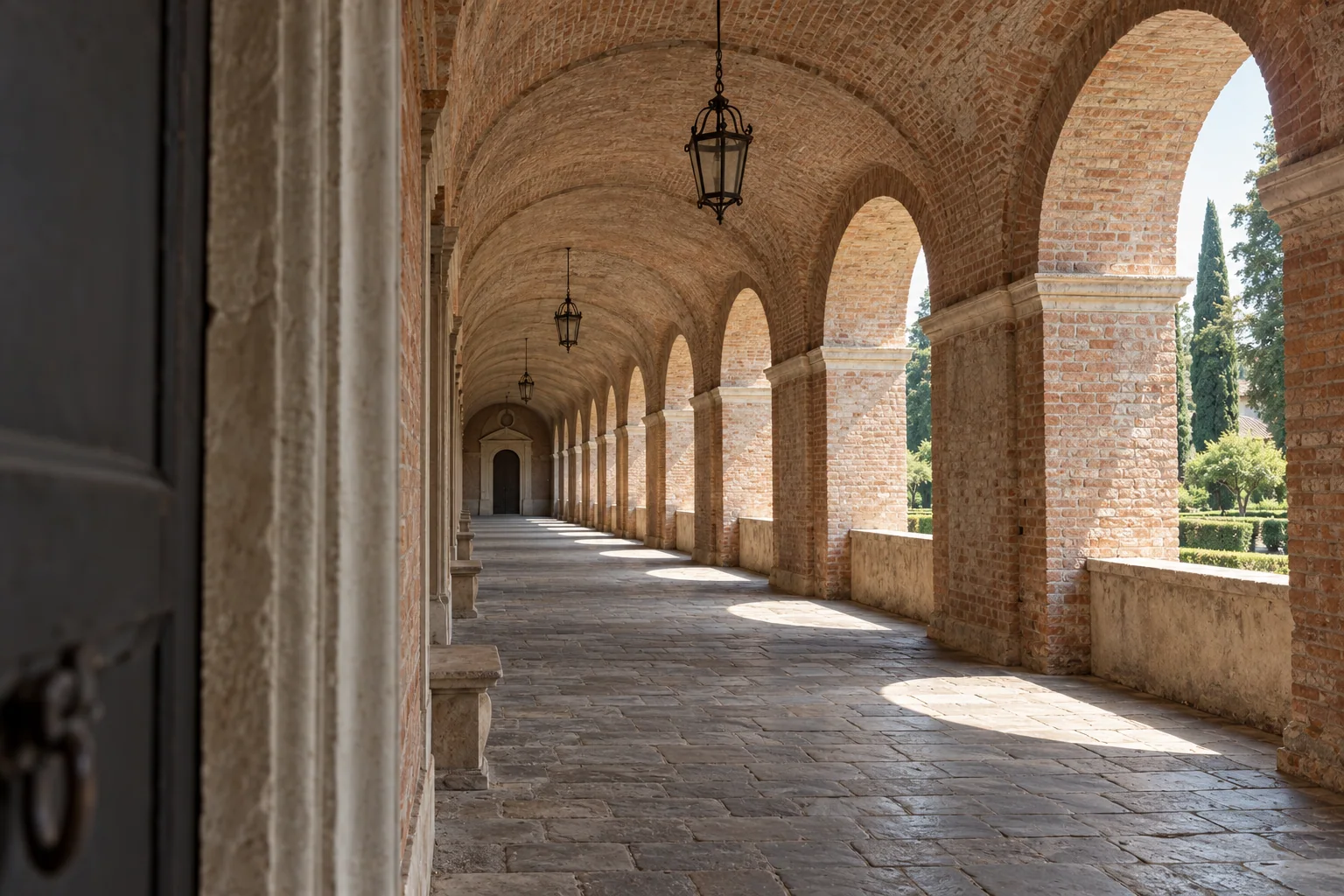 The long brick loggia of the Galleria degli Antichi in Sabbioneta