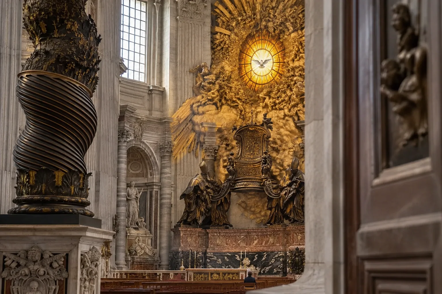 The gilded throne of Saint Peter held aloft by four bronze figures in the apse