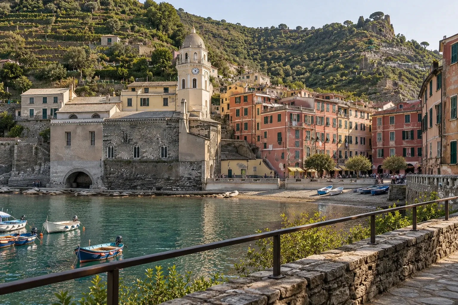 Santa Margherita di Antiochia on the water’s edge in Vernazza, with its octagonal bell tower