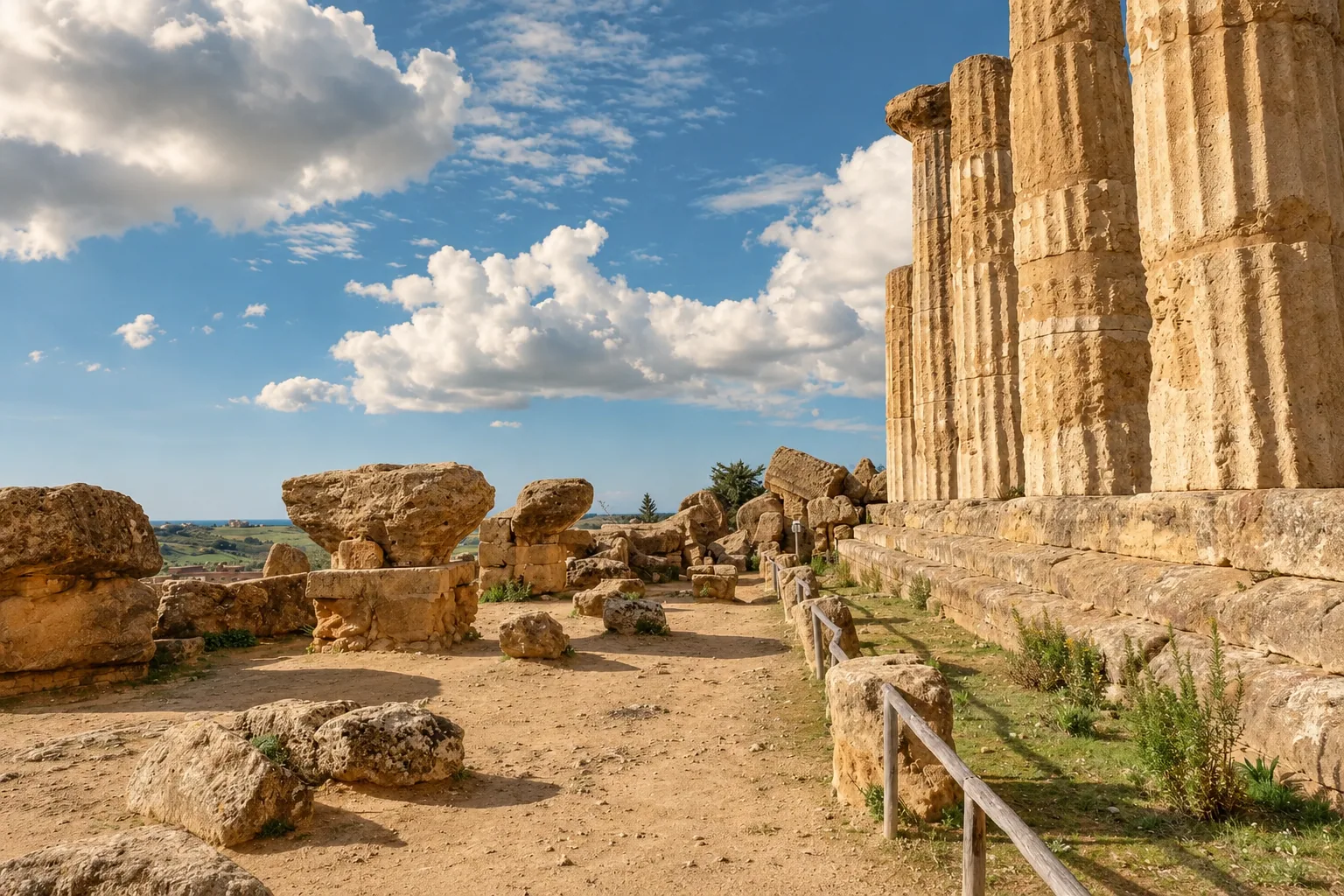Columns and fallen stone in the Valley of the Temples, Agrigento
