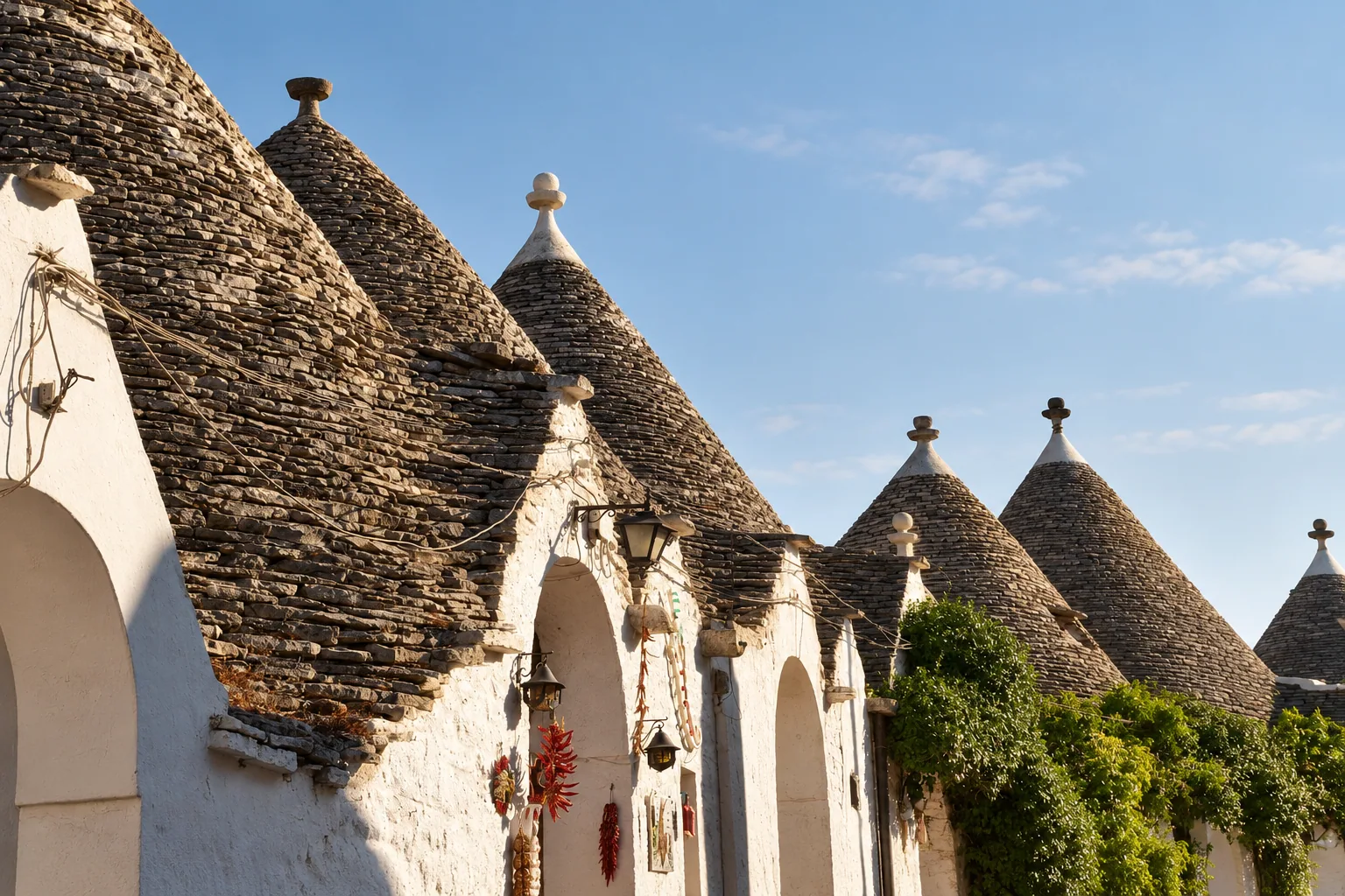 Trulli roofs against the Puglian sky in Alberobello