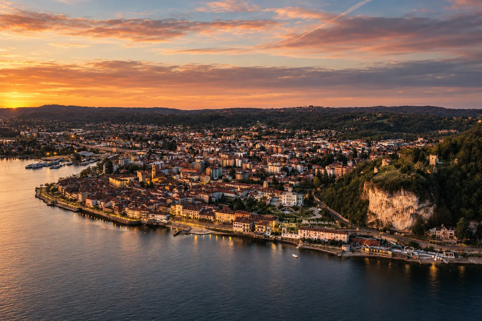 Sunset over Arona and the shore of Lake Maggiore