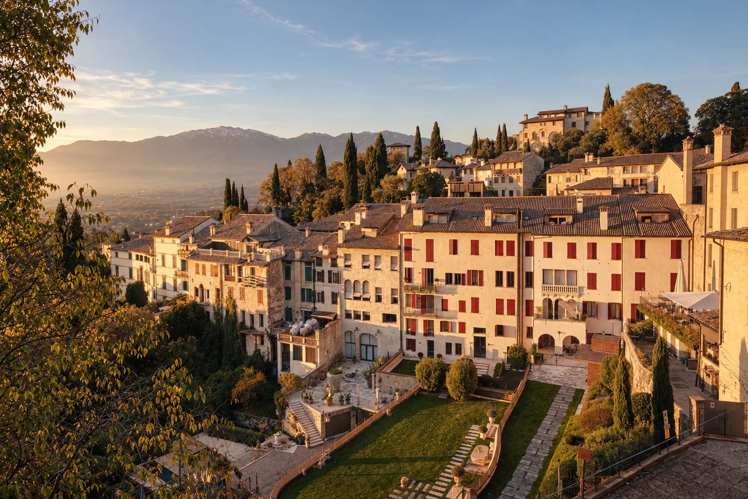 Asolo golden on its hundred-horizon hill