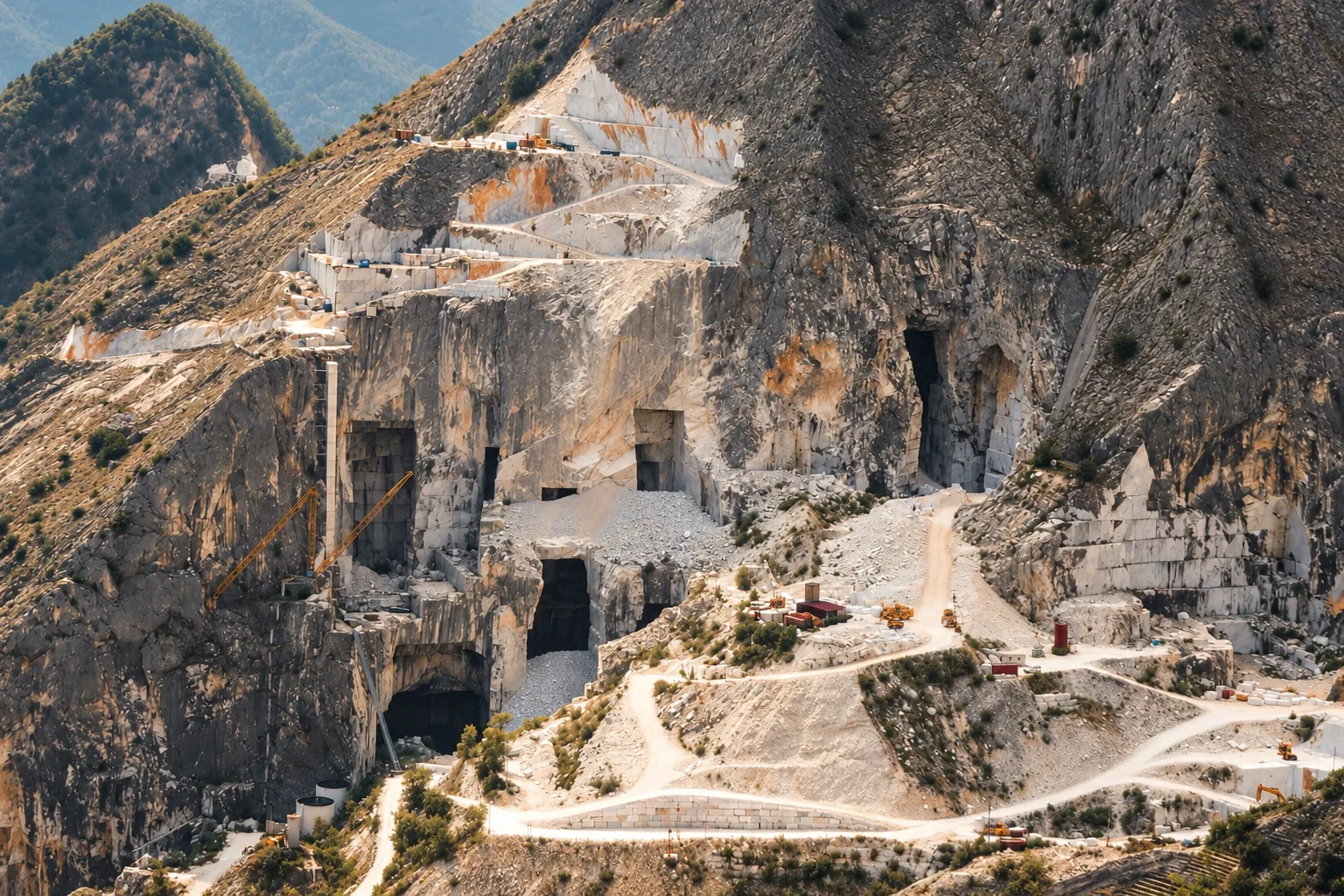 The marble quarries carved into the mountains above Carrara
