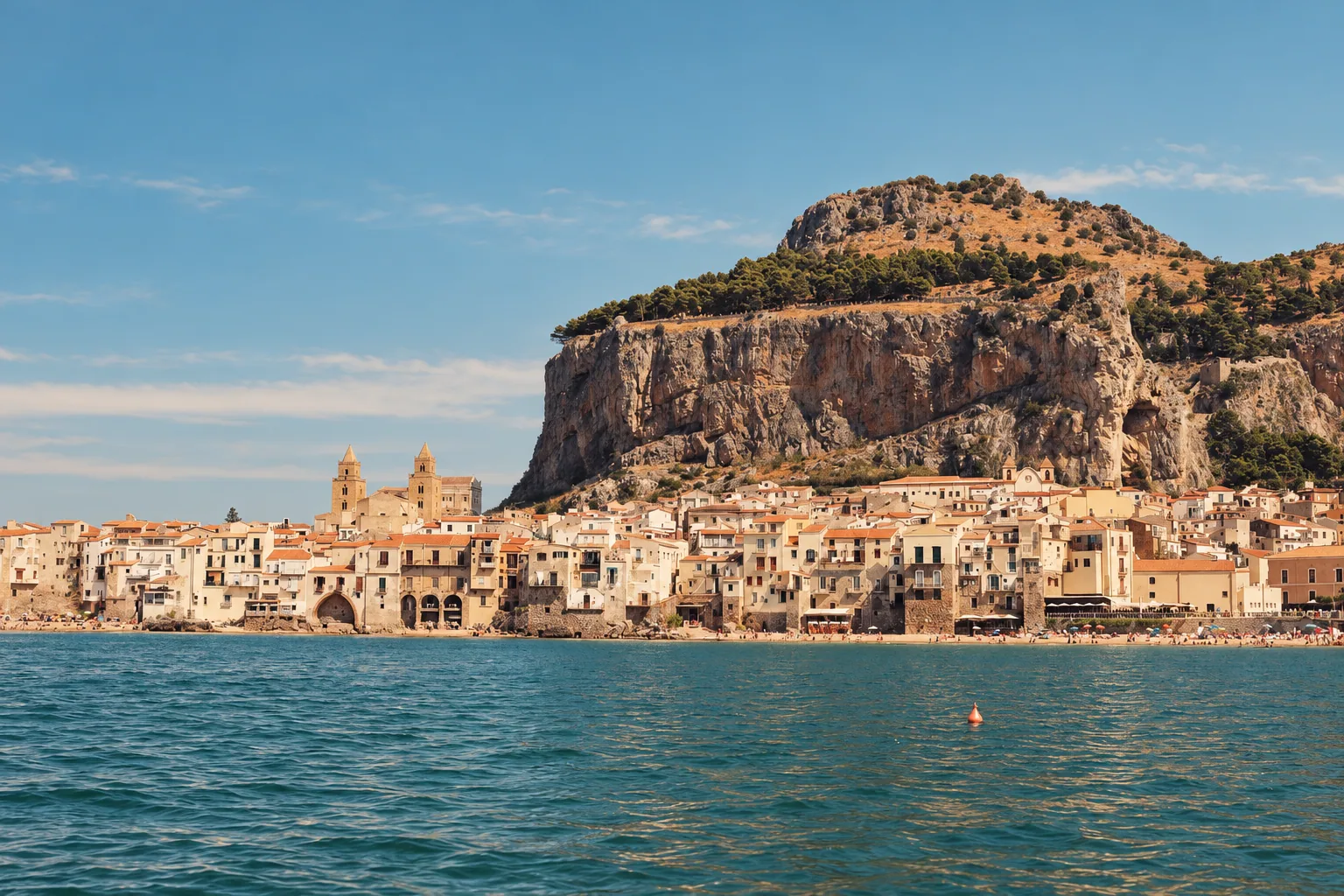 The Rocca rising behind the old town of Cefalù
