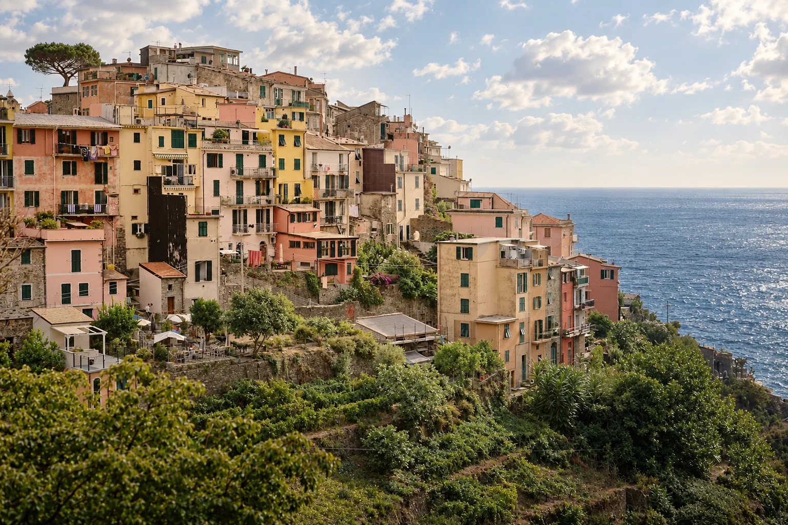 Corniglia crowning its terrace above the sea