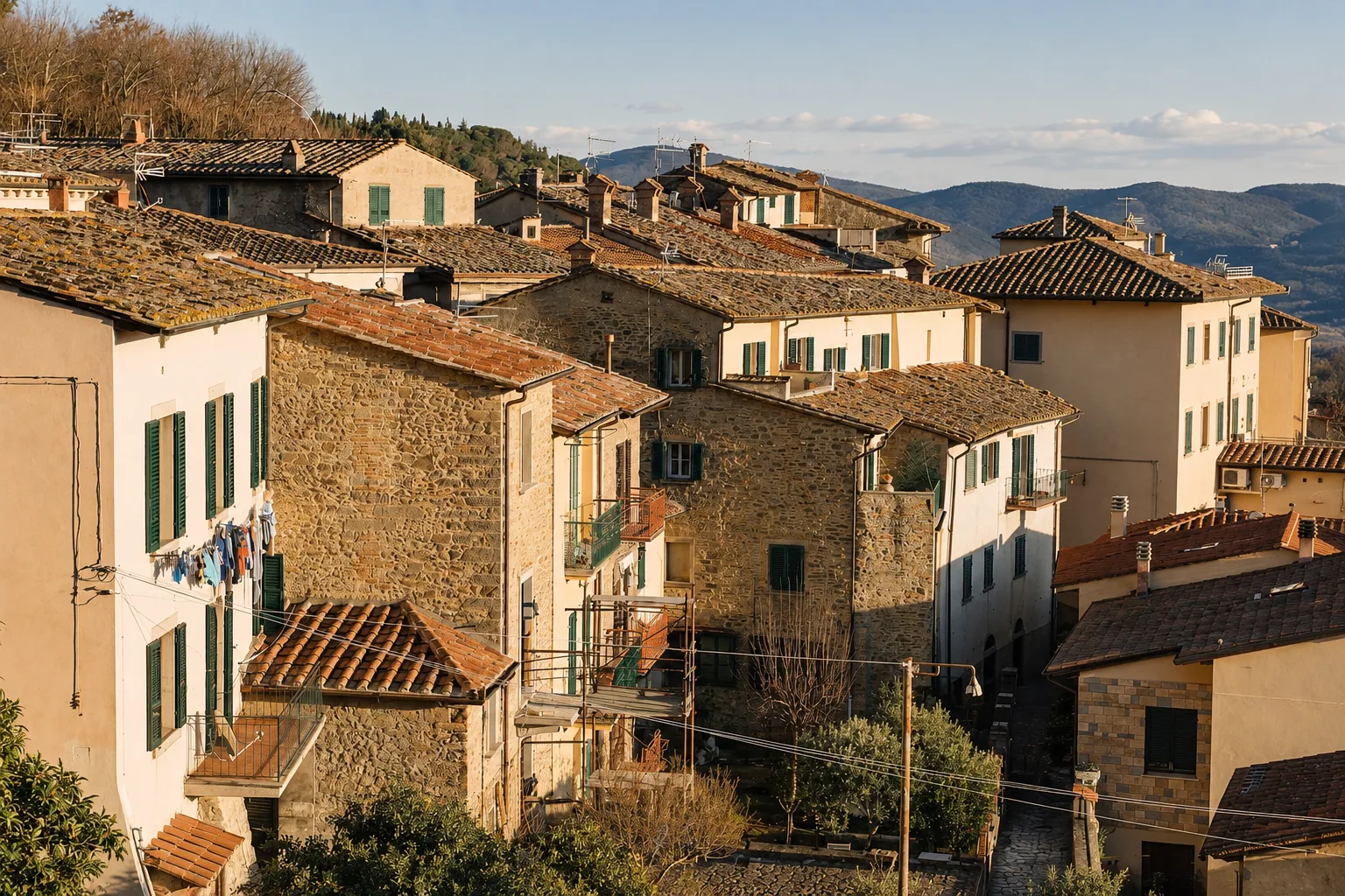 Cortona's stone houses stacked on the hillside