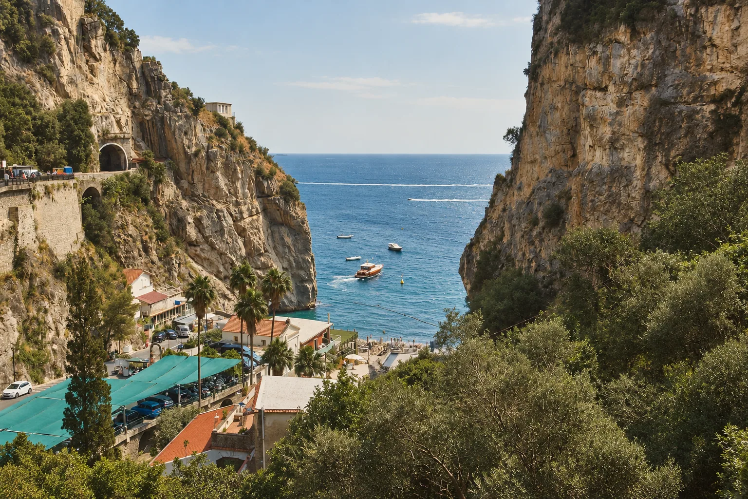 The fjord of Furore, where the Amalfi cliffs part for the sea