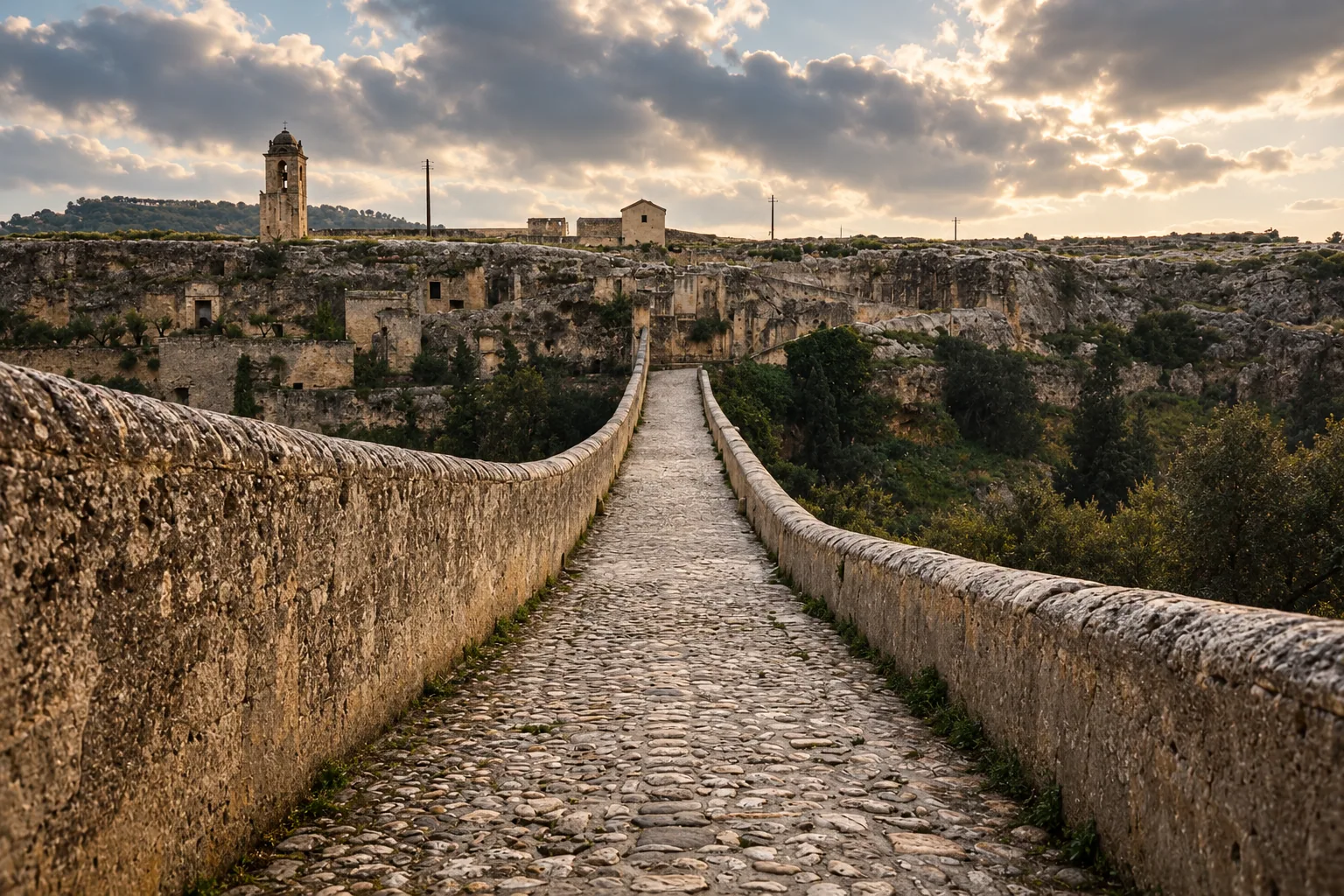 The stone bridge spanning the ravine at Gravina in Puglia
