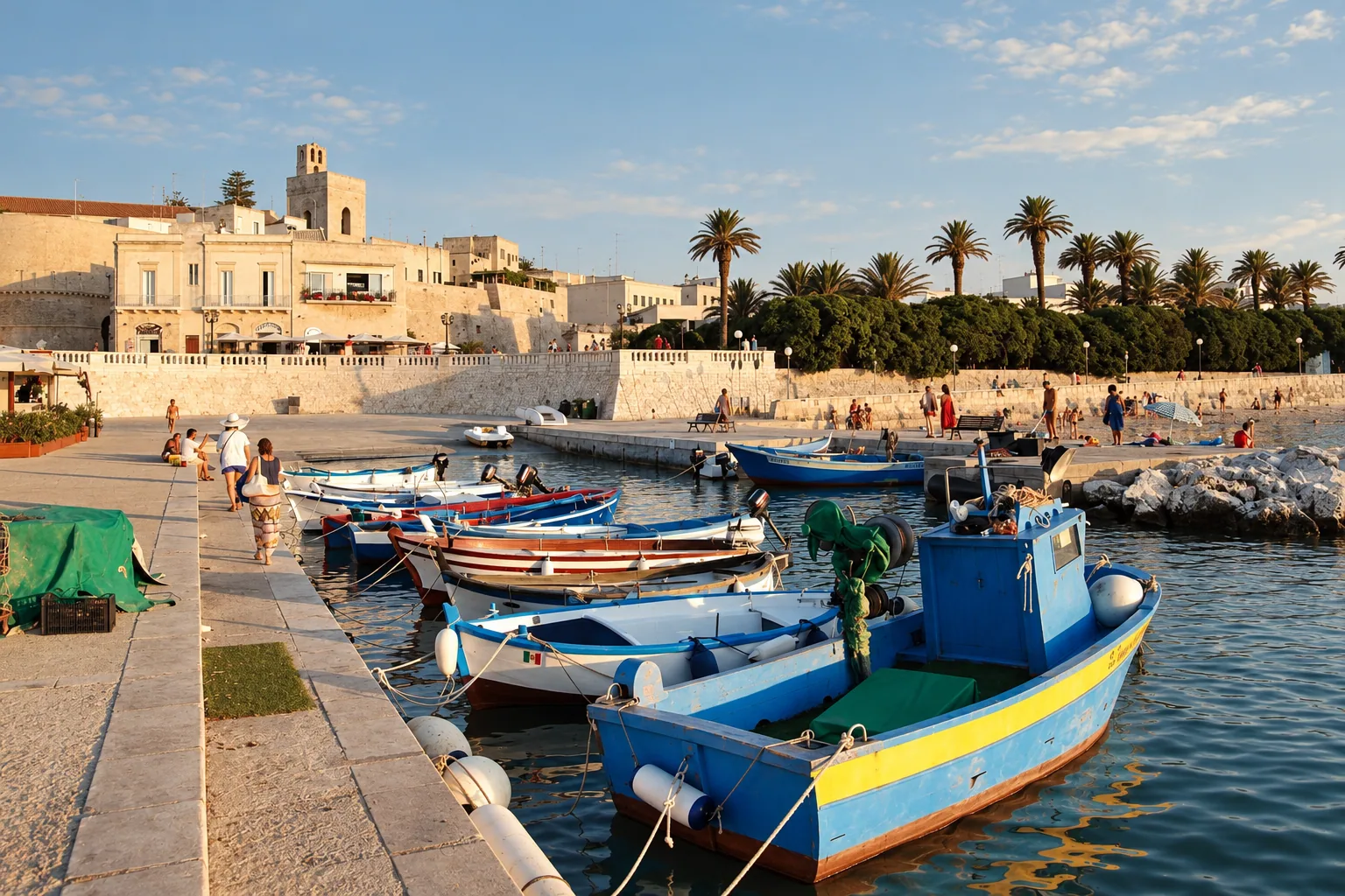 Painted boats below the walls of Otranto
