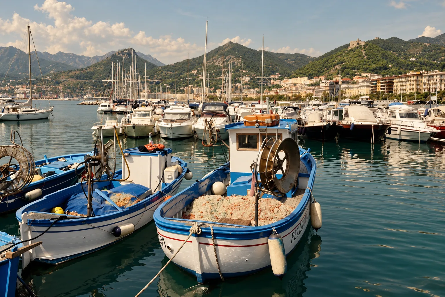 Fishing boats at rest in Salerno's harbor