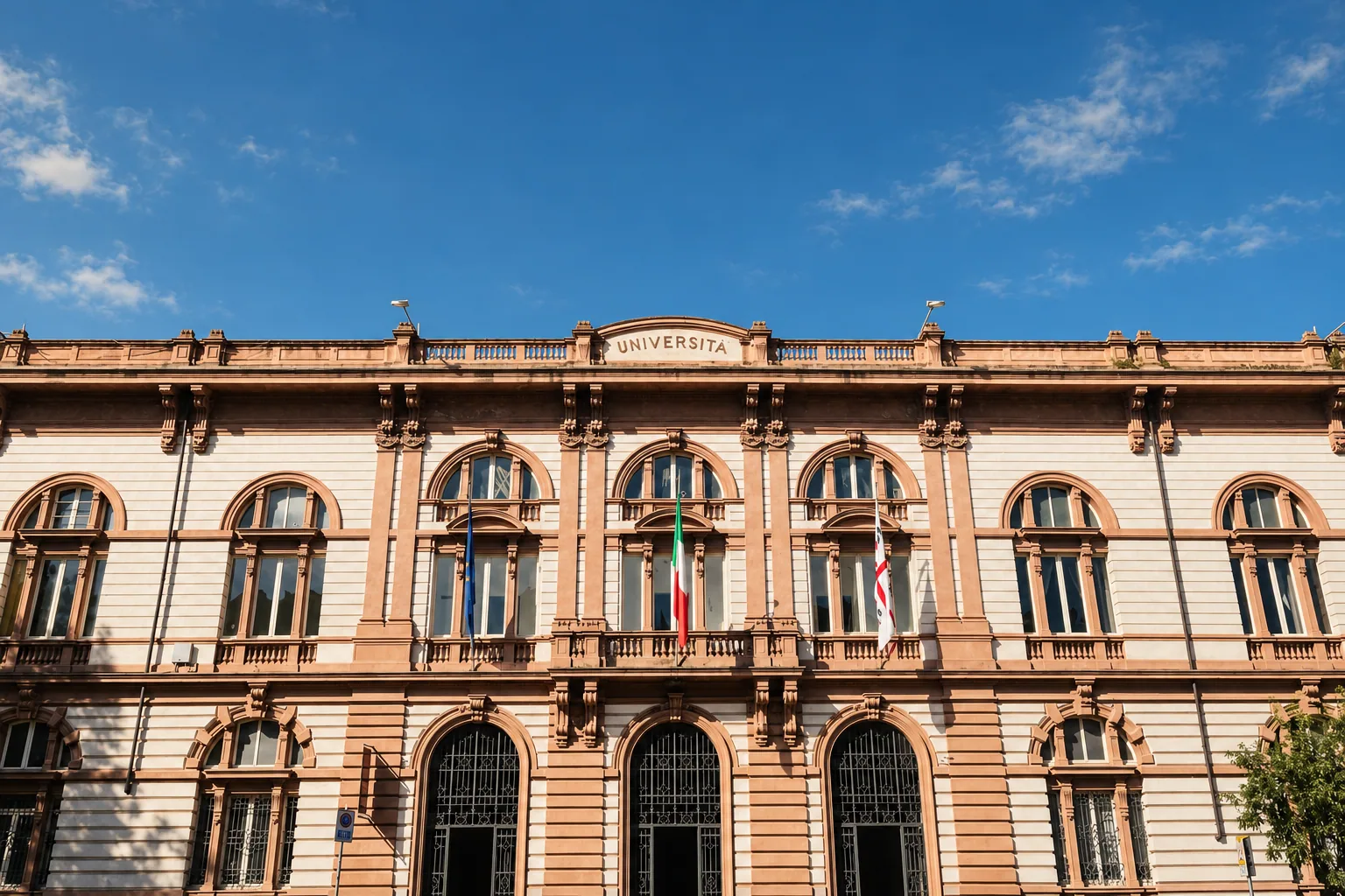 Ochre facades on Piazza d'Italia, Sassari