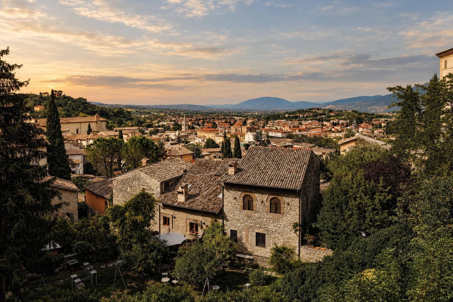 Evening over the rooftops of Spoleto