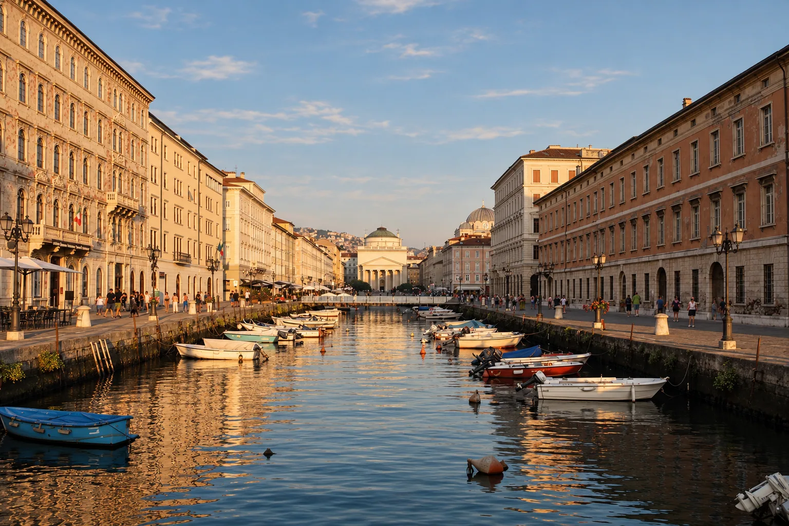 Boats along the Canal Grande of Trieste