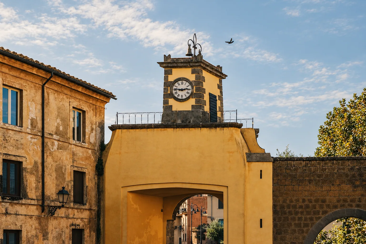A brick gate tower in medieval Tuscania
