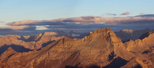 Alpenglow over the high peaks of the Valle d'Aosta