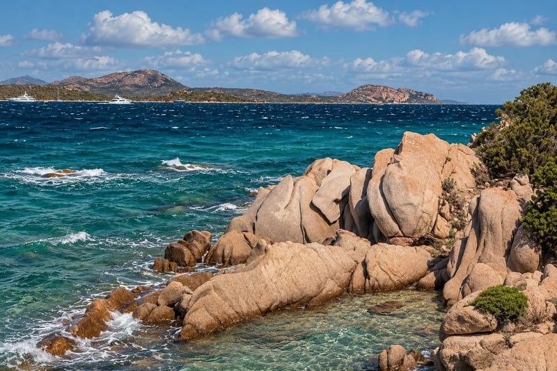Pink granite and turquoise water on the Gallura coast, Sardinia